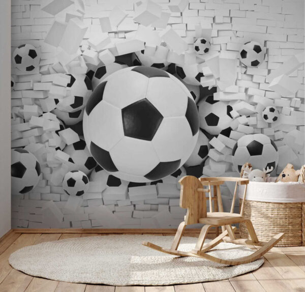 Group of football balls in a pile of bricks Group of football balls in a pile of bricks