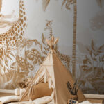 Wall murals Wallpaper with giraffes and zebras