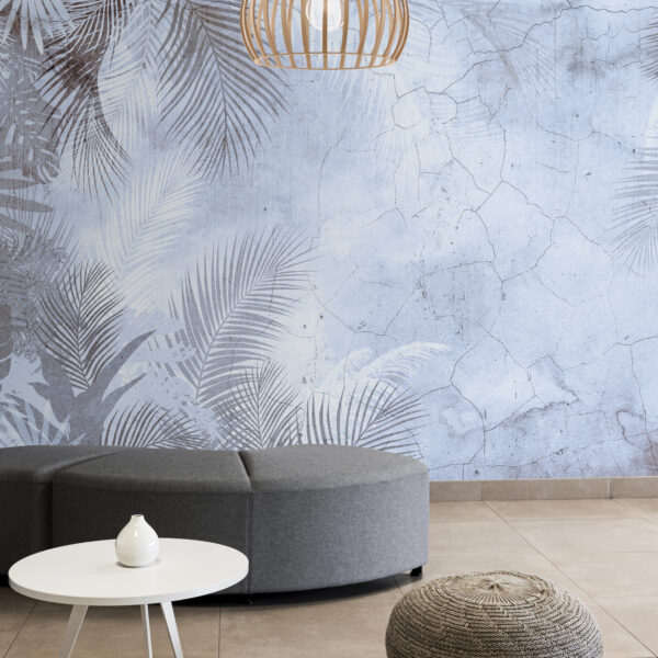 A wall with palm leaves