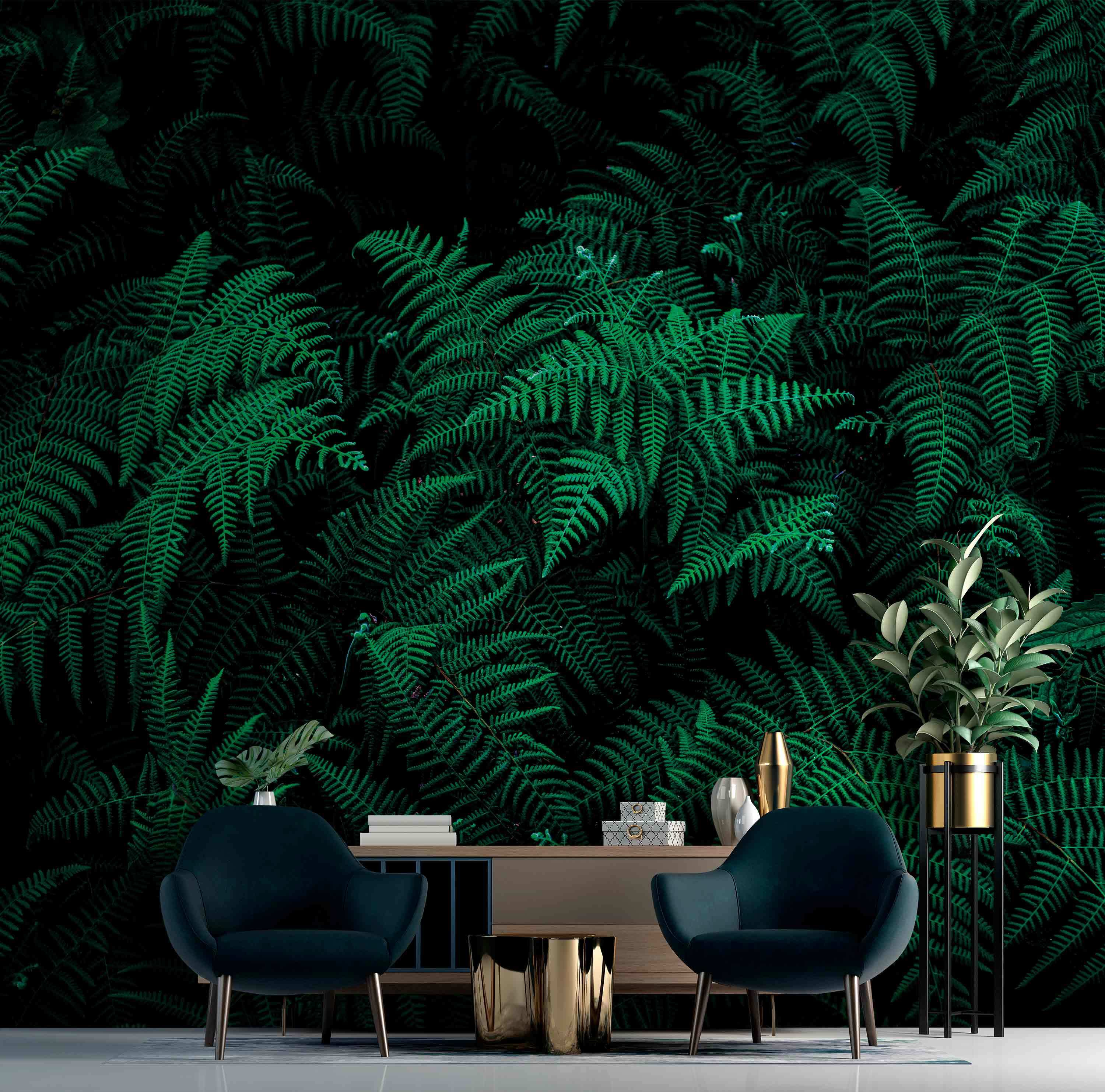 Lush ferns in deep green hues.