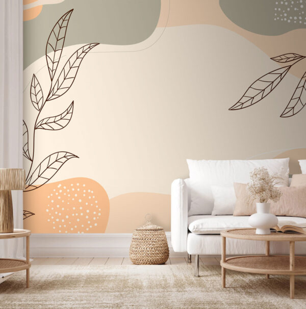 White and gray background with leaves and shapes White and gray background with leaves and shapes