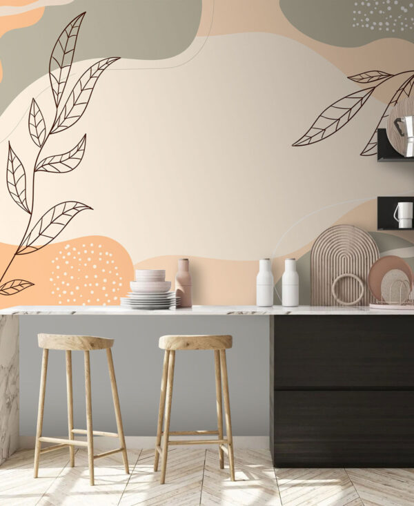 White and gray background with leaves and shapes White and gray background with leaves and shapes