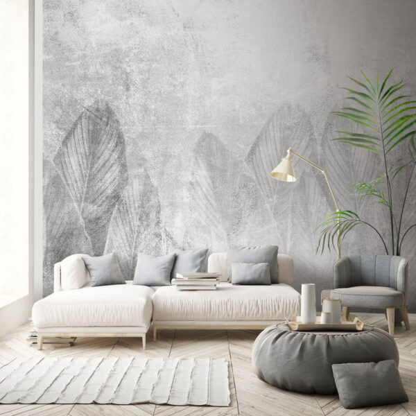 White and grey background with leaves White and grey background with leaves