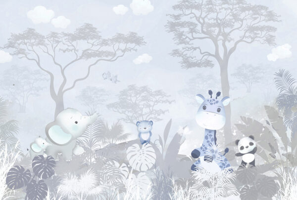 A group of animals in a forest A group of animals in a forest