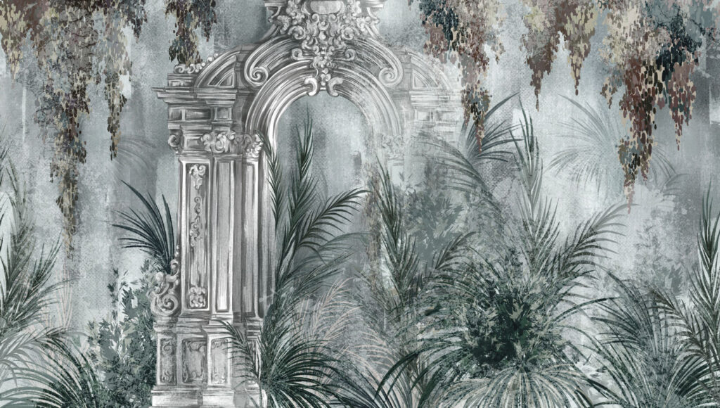 Wallpaper with a stone arch and plants Wallpaper with a stone arch and plants