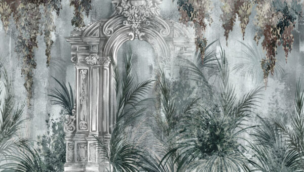 Wallpaper with a stone arch and plants Wallpaper with a stone arch and plants