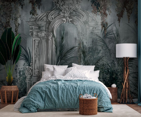 Wallpaper with a stone arch and plants Wallpaper with a stone arch and plants