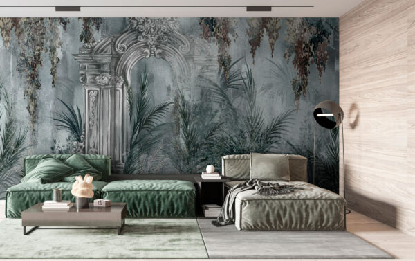 Wallpaper with a stone arch and plants Wallpaper with a stone arch and plants