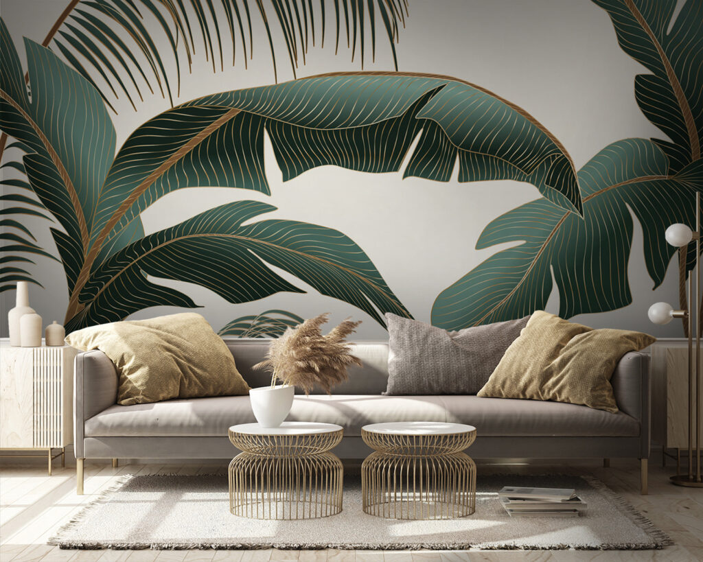 Tropical leaves on a light background