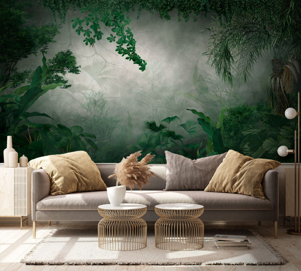 Foggy forest with plants and trees Foggy forest with plants and trees