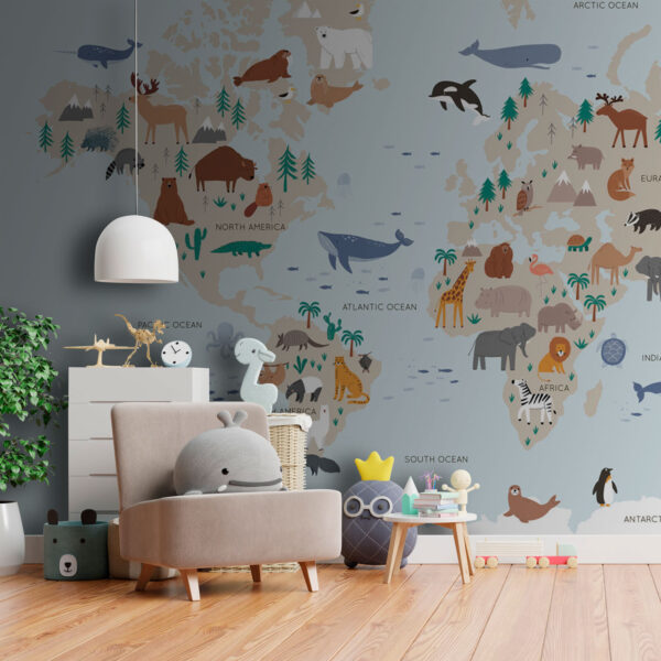 Map of the world with animals