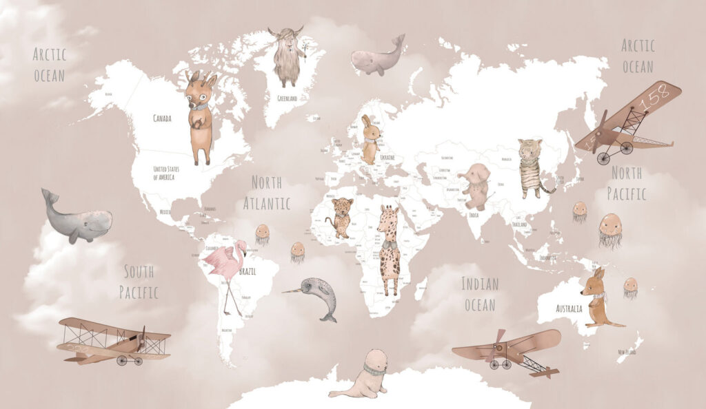 Map of the world with animals Map of the world with animals