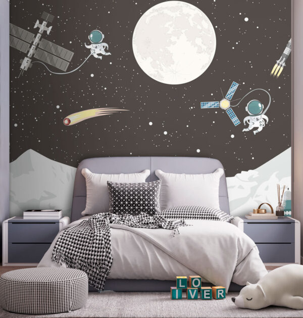 Space scene with a moon and satellite