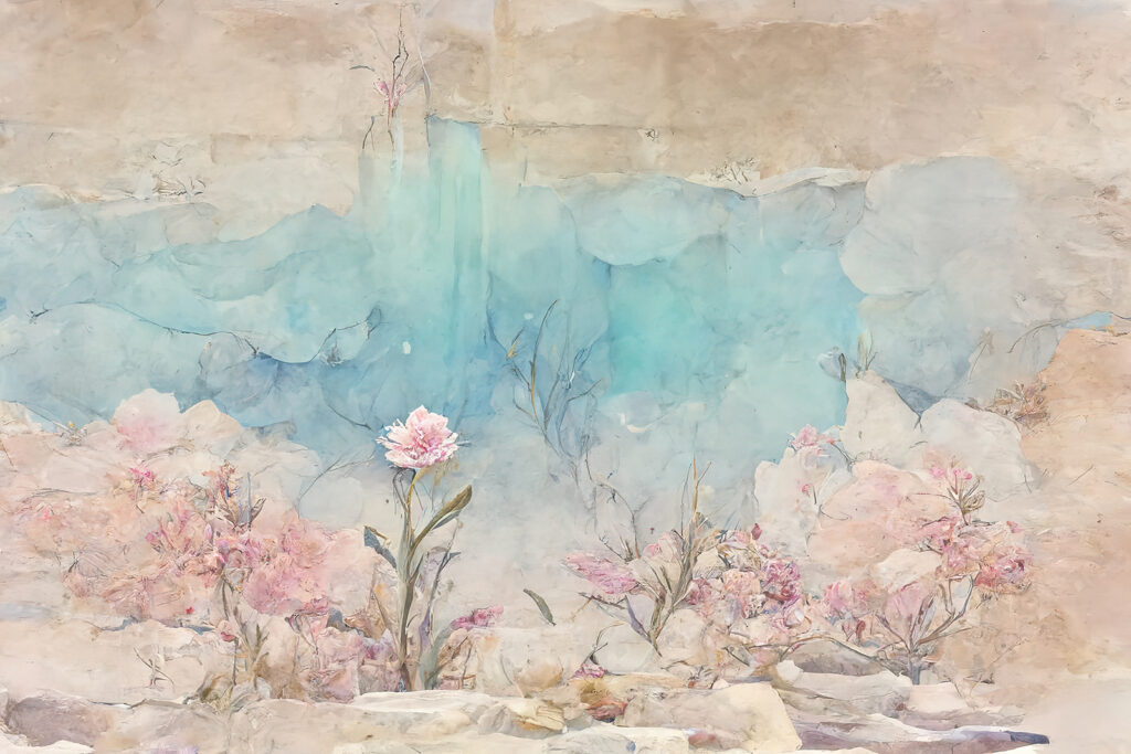 Painting of flowers and rocks Painting of flowers and rocks