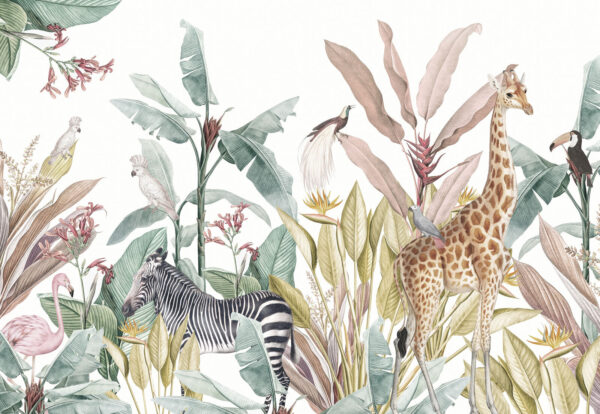 Wallpaper with zebras and birds Wallpaper with zebras and birds