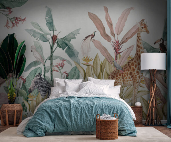 Wallpaper with zebras and birds Wallpaper with zebras and birds