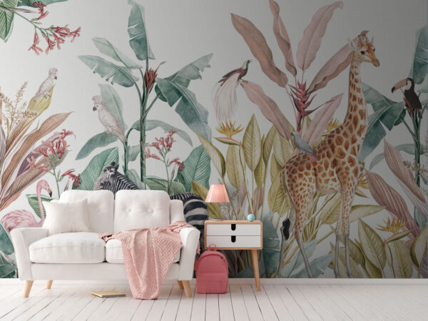 Wallpaper with zebras and birds Wallpaper with zebras and birds