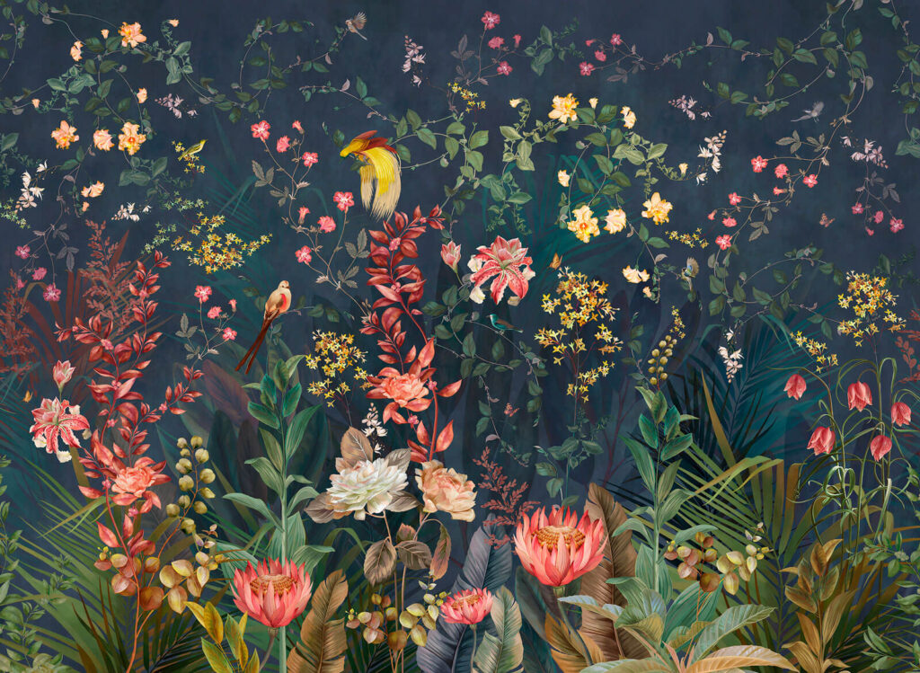 Wallpaper with flowers and birds Wallpaper with flowers and birds