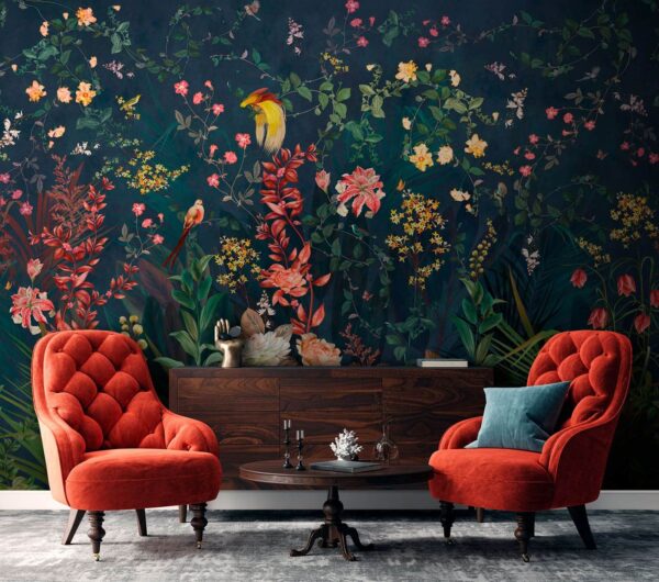 Wallpaper with flowers and birds Wallpaper with flowers and birds