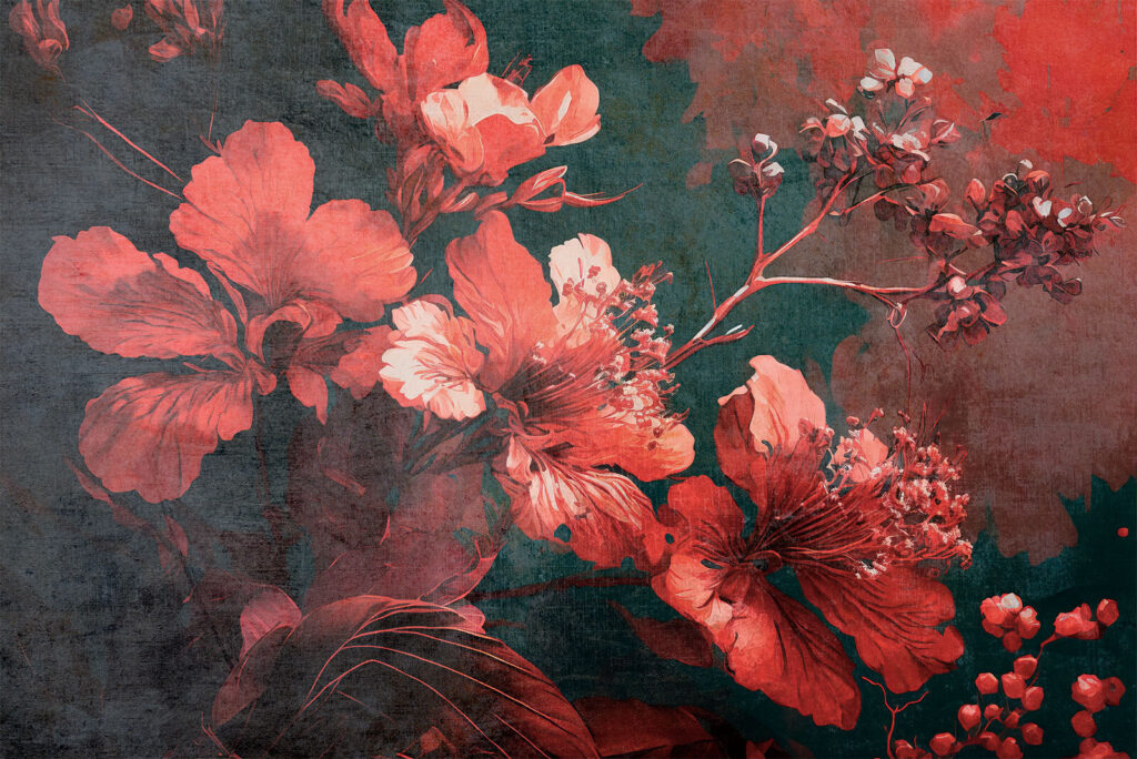 Vibrant blossoms amid dark foliage. Vibrant blossoms amid dark foliage.