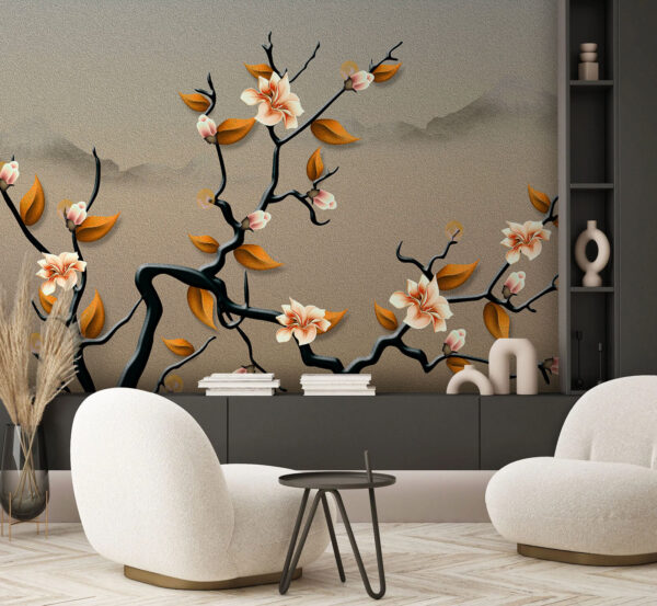 A tree branch with flowers and leaves u74803pih1 600x553 - A tree branch with flowers and leaves - tegory