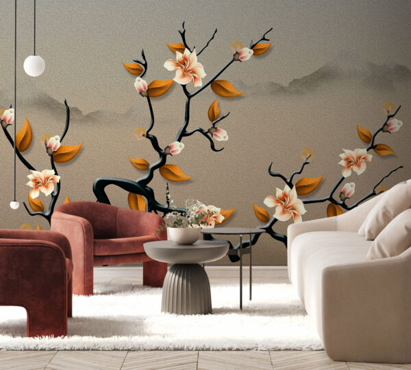 A tree branch with flowers and leaves u74803pih2m 600x539 - A tree branch with flowers and leaves - tegory