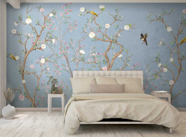 Mural of a tree with flowers and birds Mural of a tree with flowers and birds