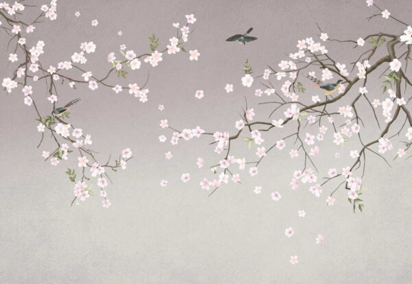 Tree branch with flowers and birds Tree branch with flowers and birds