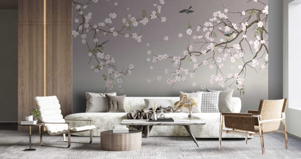Tree branch with flowers and birds Tree branch with flowers and birds