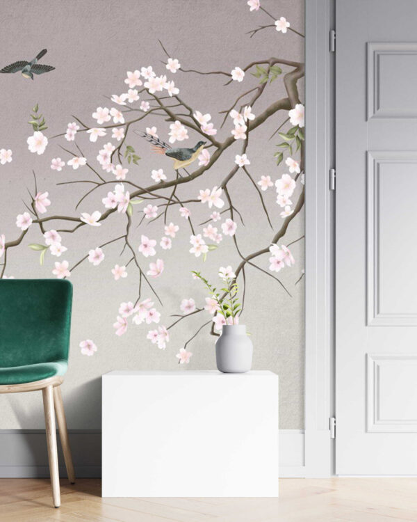 Tree branch with flowers and birds Tree branch with flowers and birds