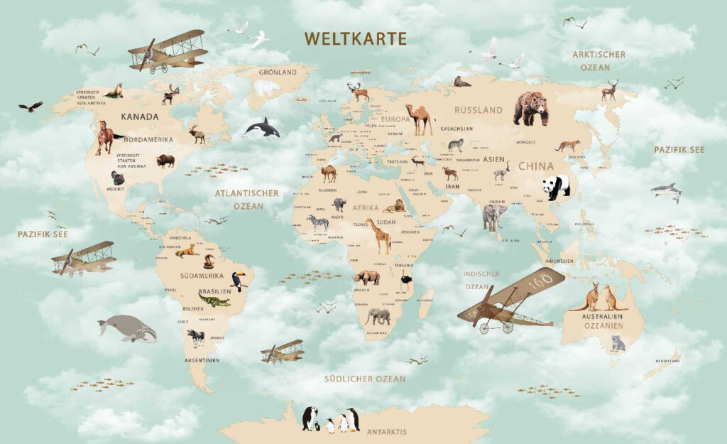 Map of the world with animals u79710p 1024x625 - Map of the world with animals - tegory