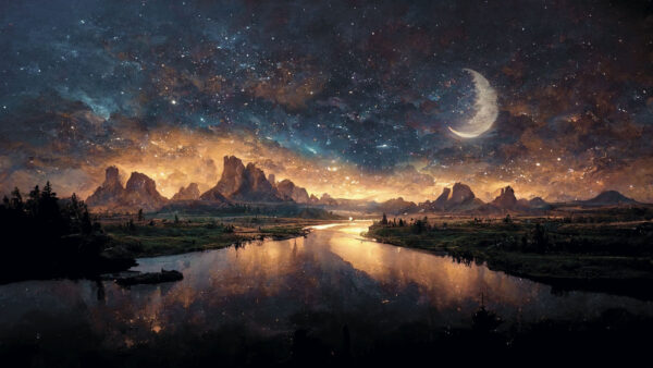 River with a moon in the sky River with a moon in the sky