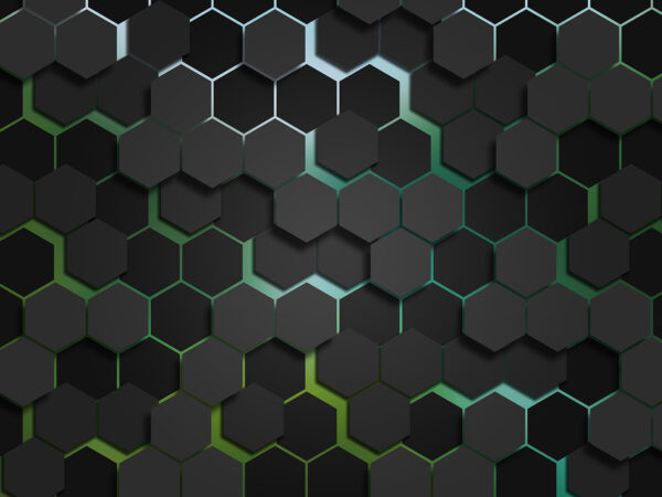 A black hexagons with green edges