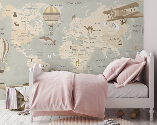 Map of the world with airplanes and hot air balloons Map of the world with airplanes and hot air balloons