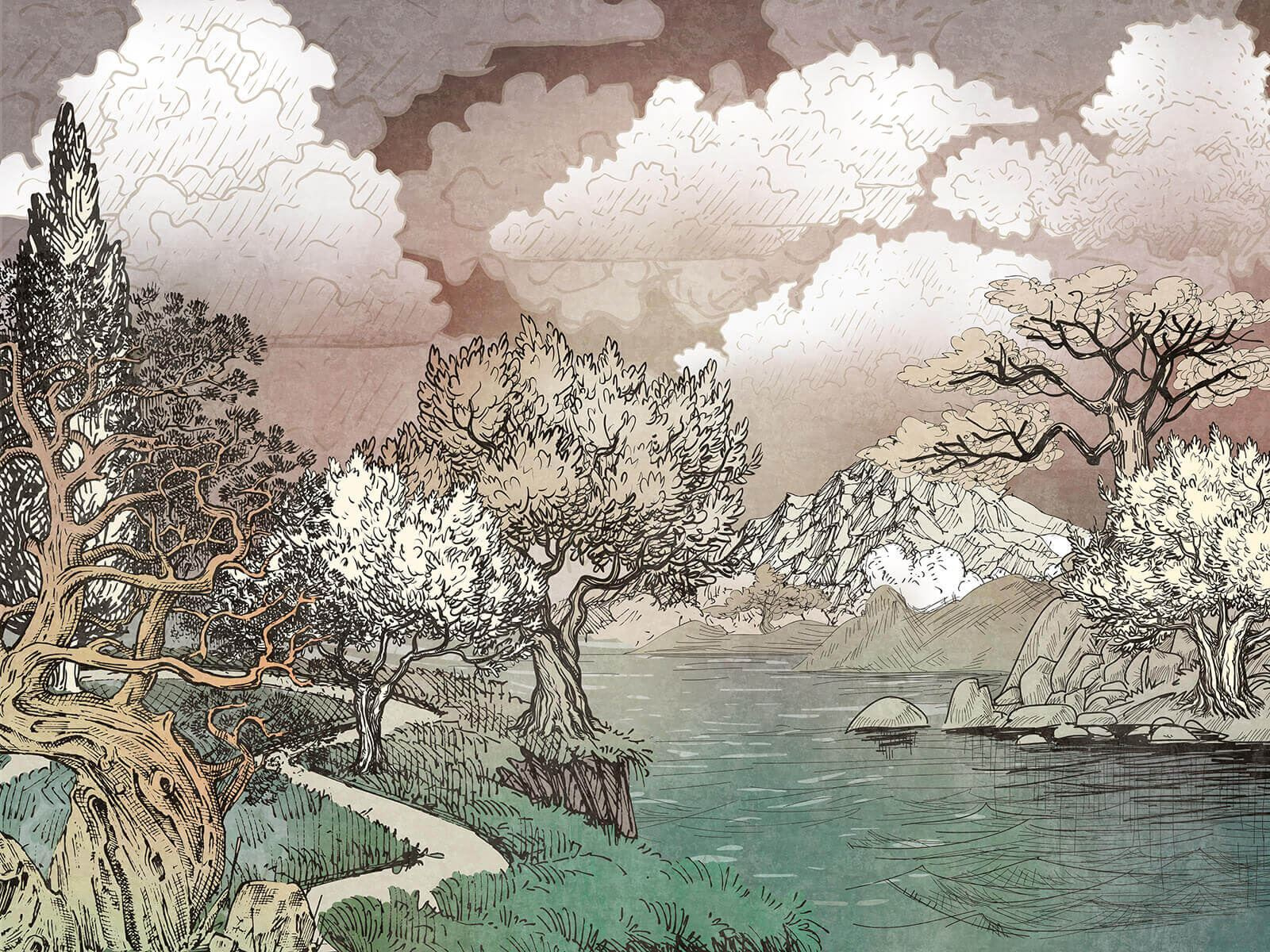 Landscape with trees and a lake u80323p - Landscape with trees and a lake - tegory