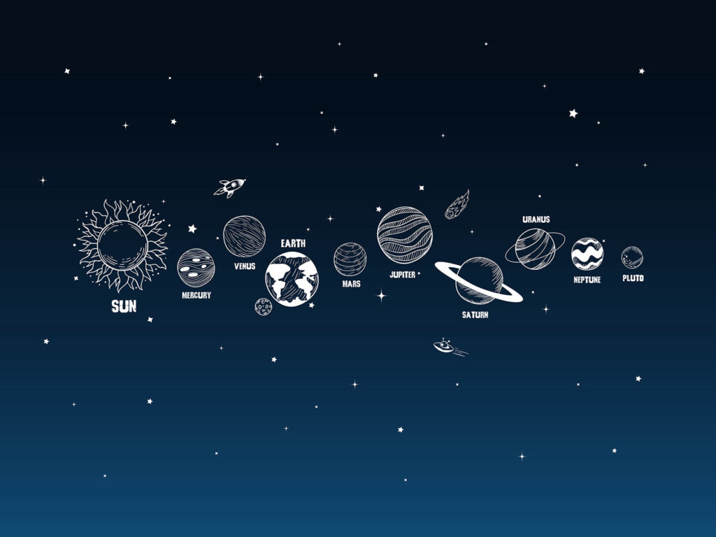 A line of planets in space A line of planets in space