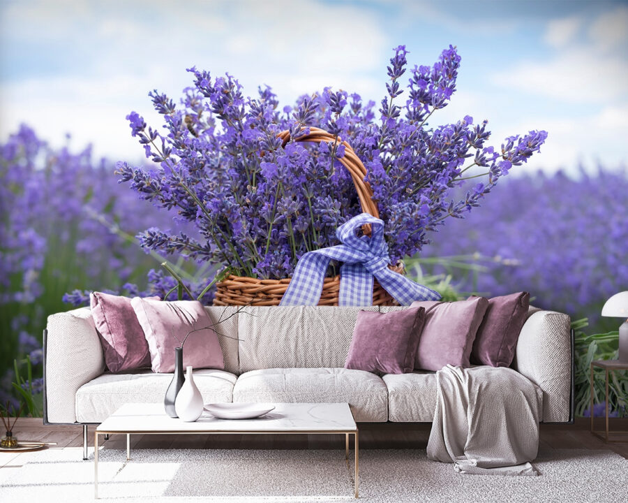 Wall murals Basket of purple flowers
