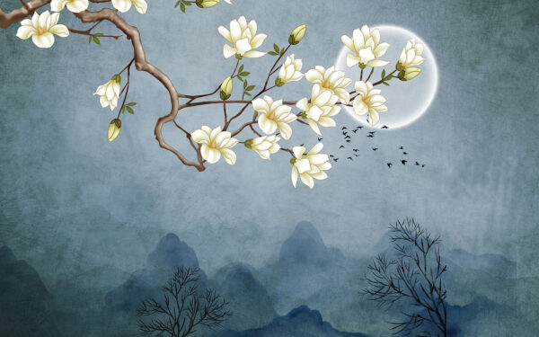 A painting of a tree branch with white flowers u92999p 600x375 - A painting of a tree branch with white flowers - tegory