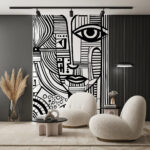 Wall murals A black and white drawing of a woman's face