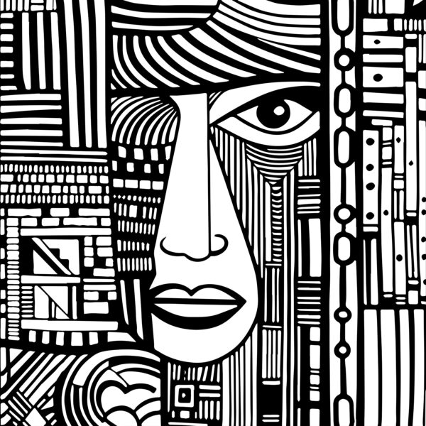 A black and white drawing of a face A black and white drawing of a face