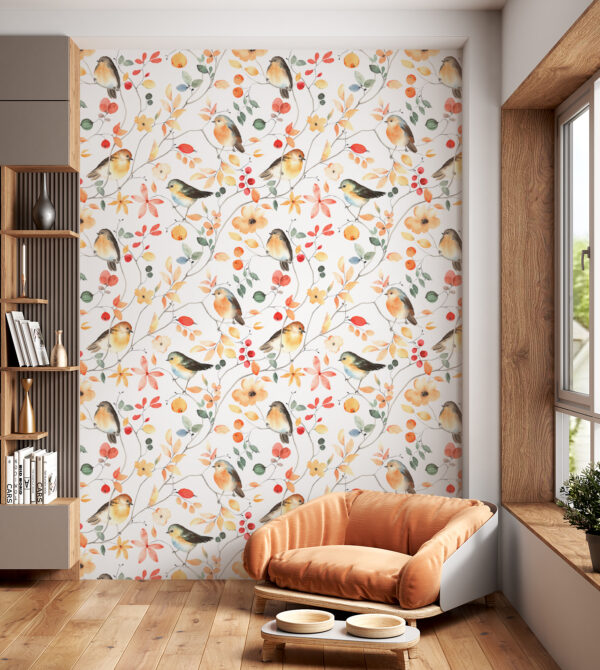 Wall murals A pattern of birds and flowers (SKU: u98628) Wall murals Wall murals A pattern of birds and flowers (SKU: u98628)