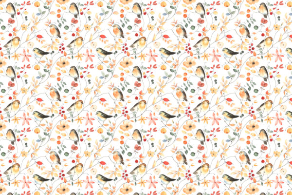 A pattern of birds and flowers
