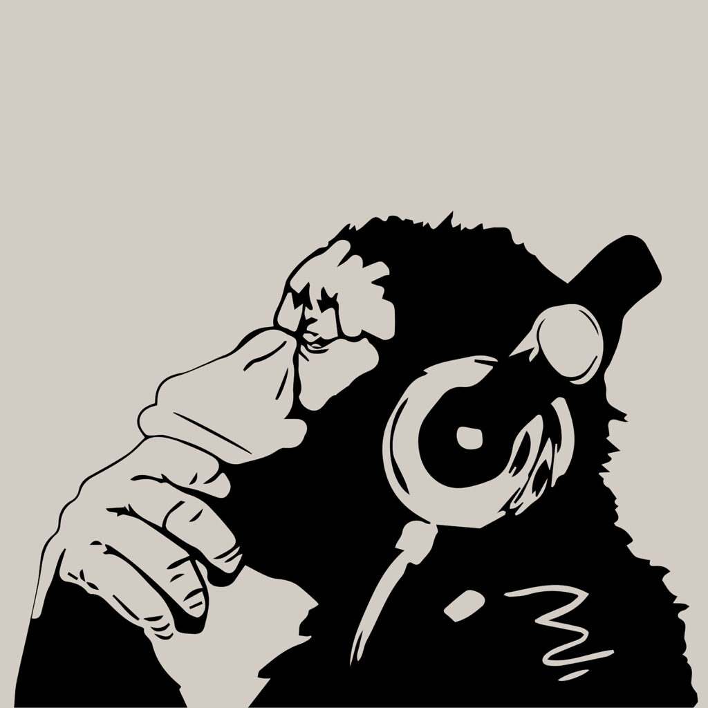 A monkey wearing headphones A monkey wearing headphones