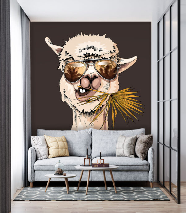 A llama wearing sunglasses and eating a leaf A llama wearing sunglasses and eating a leaf