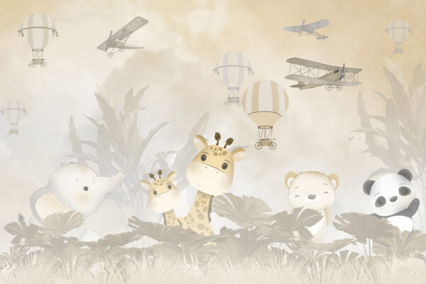 A cartoon of animals in the air A cartoon of animals in the air