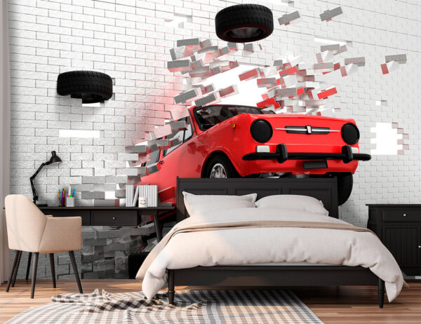 Car crashing through a wall Car crashing through a wall