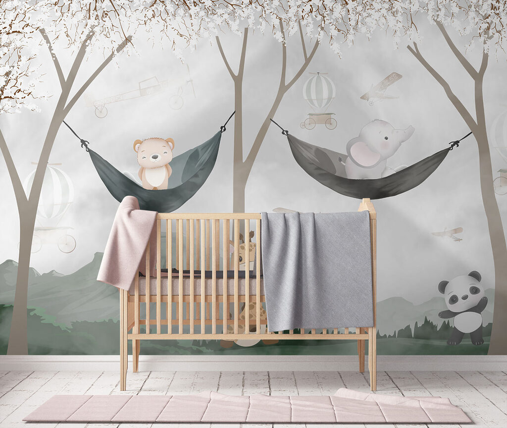 A giraffe and bear in hammocks A giraffe and bear in hammocks