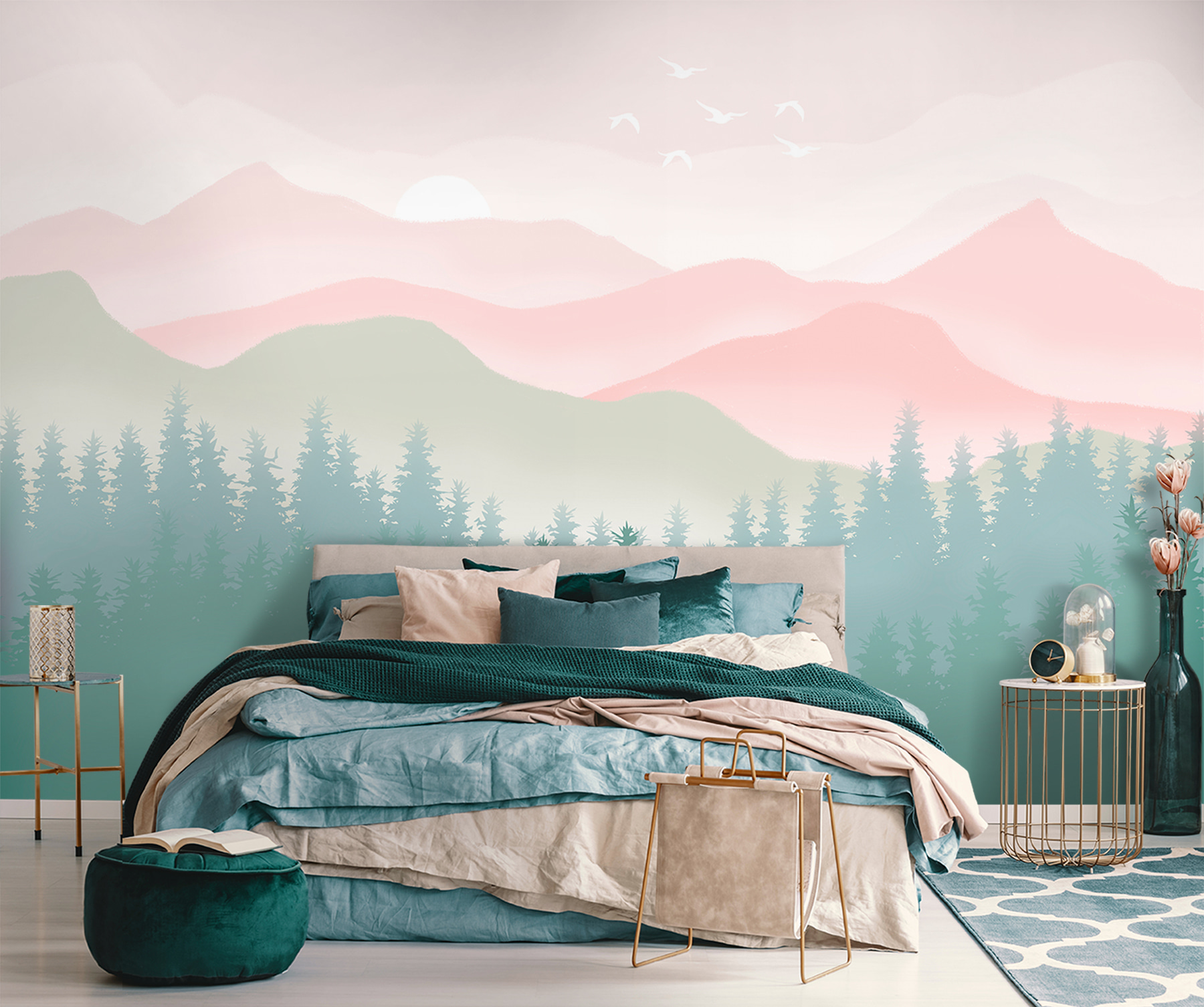 A landscape with trees and mountains