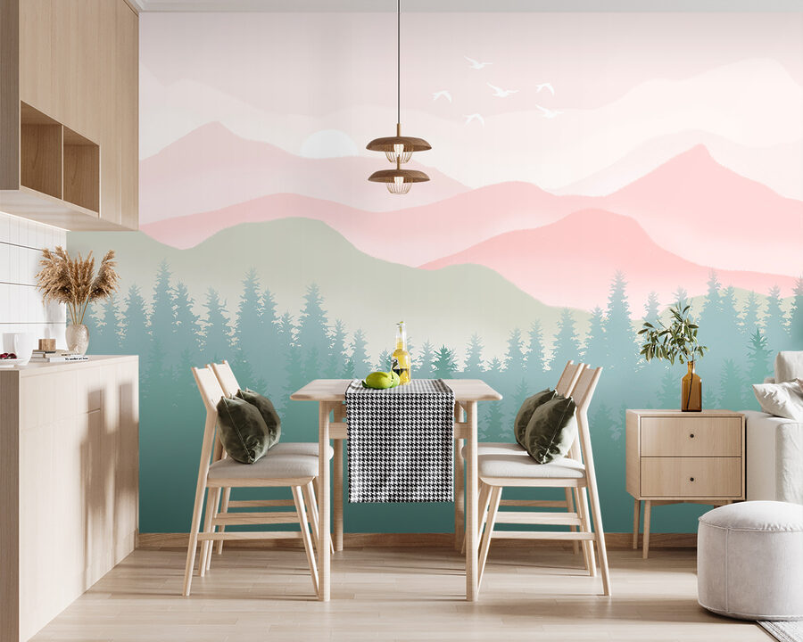 A landscape with trees and mountains A landscape with trees and mountains