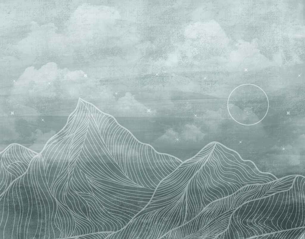 A mountain range with clouds and sun A mountain range with clouds and sun